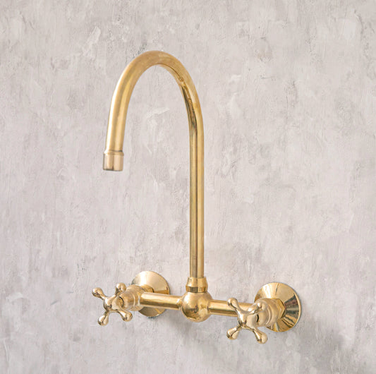 Unlacquered Wall Mounted Brass Gooseneck Faucet