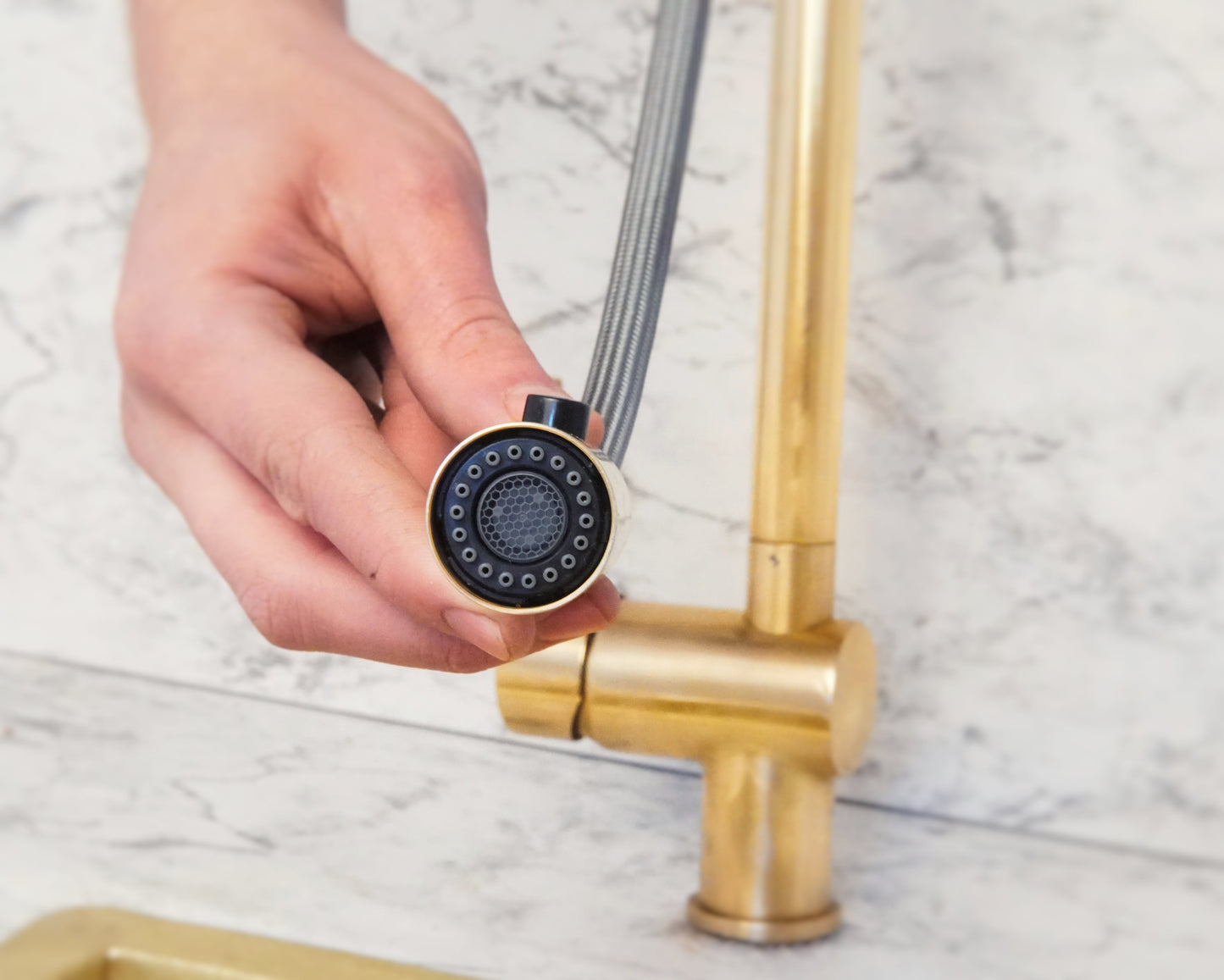 Unlacquered Solid Brass Pull Down Kitchen Faucet