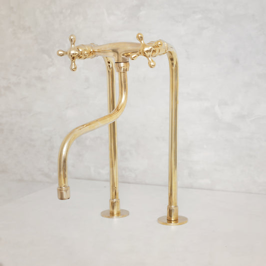 Unlacquered Brass Kitchen Faucet with long Legs, Elephant Trunk Spout