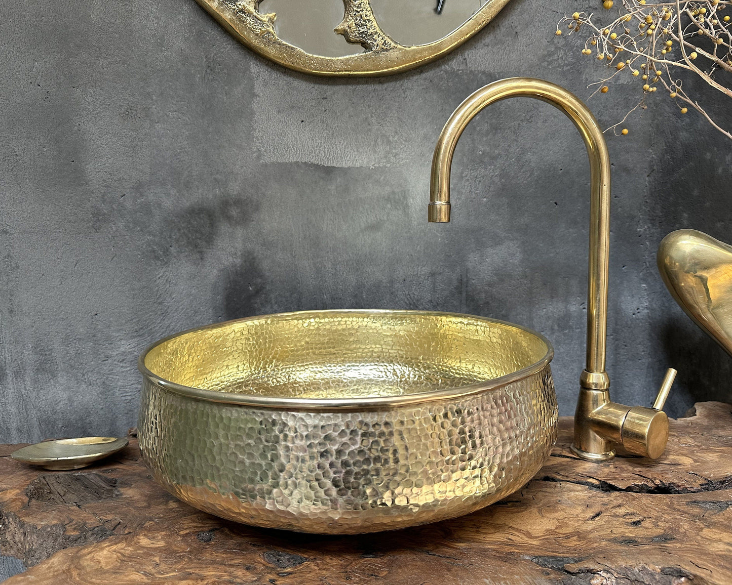 Round Hammered Brass Bathroom Sink,  Round Vessel Sink Vanity