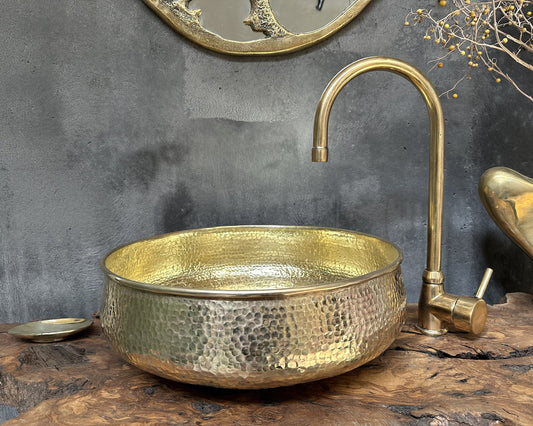 Round Hammered Brass Bathroom Sink,  Round Vessel Sink Vanity