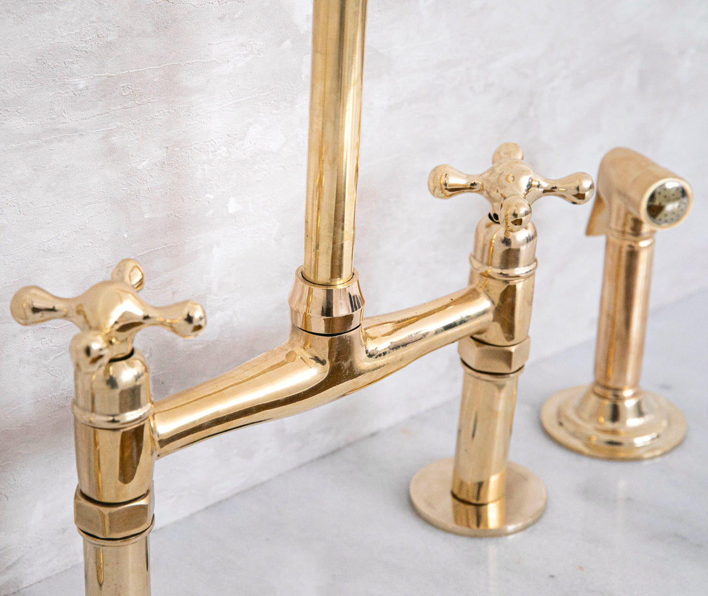 Unlacquered Solid Brass Bridge Kitchen Faucet