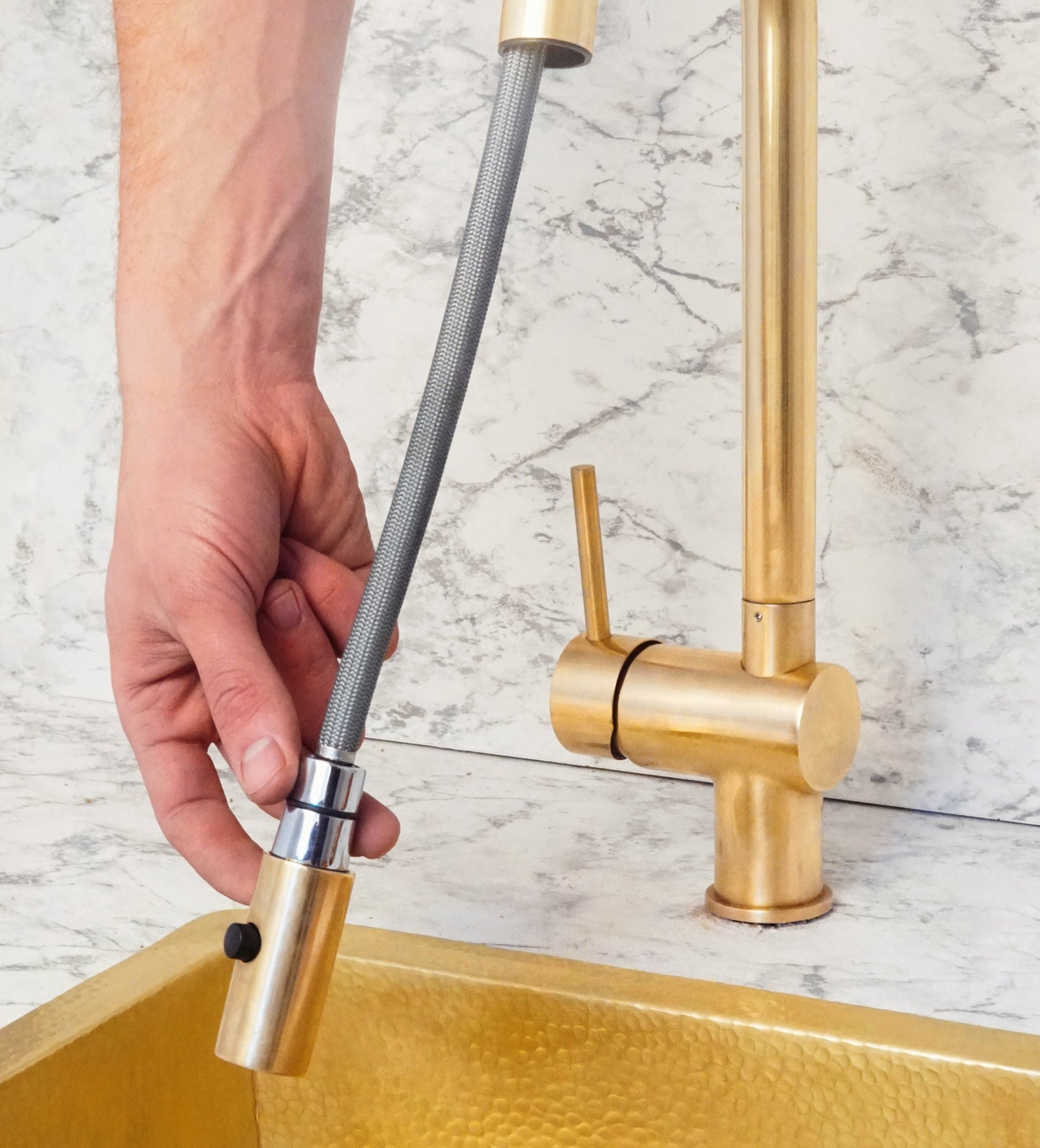 Unlacquered Solid Brass Pull Down Kitchen Faucet