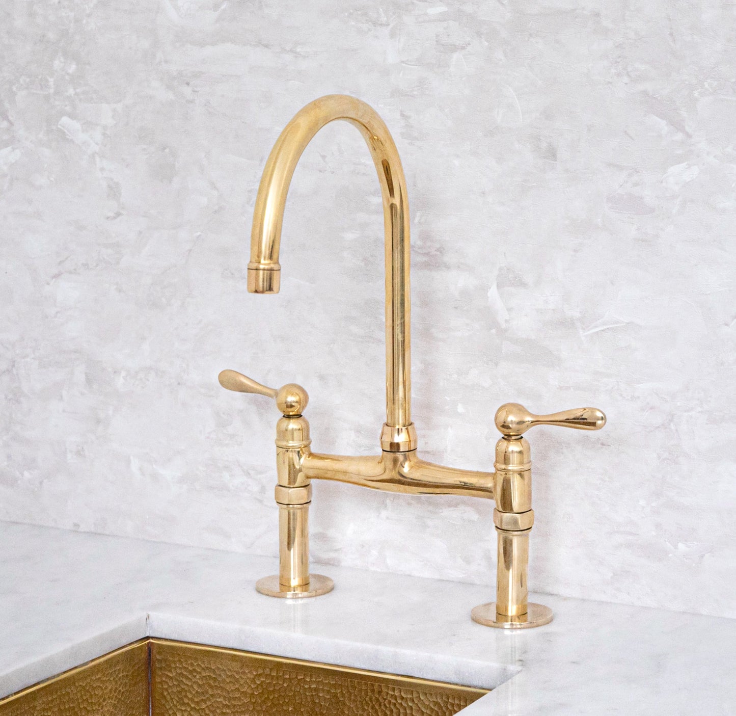 Unlacquered Brass Bridge Kitchen Faucet Ember
