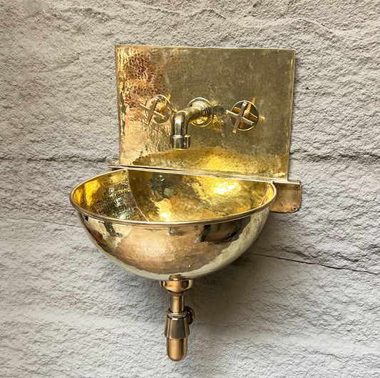 Unlacquered Brass Wall Mount Sink with Mixed Faucet