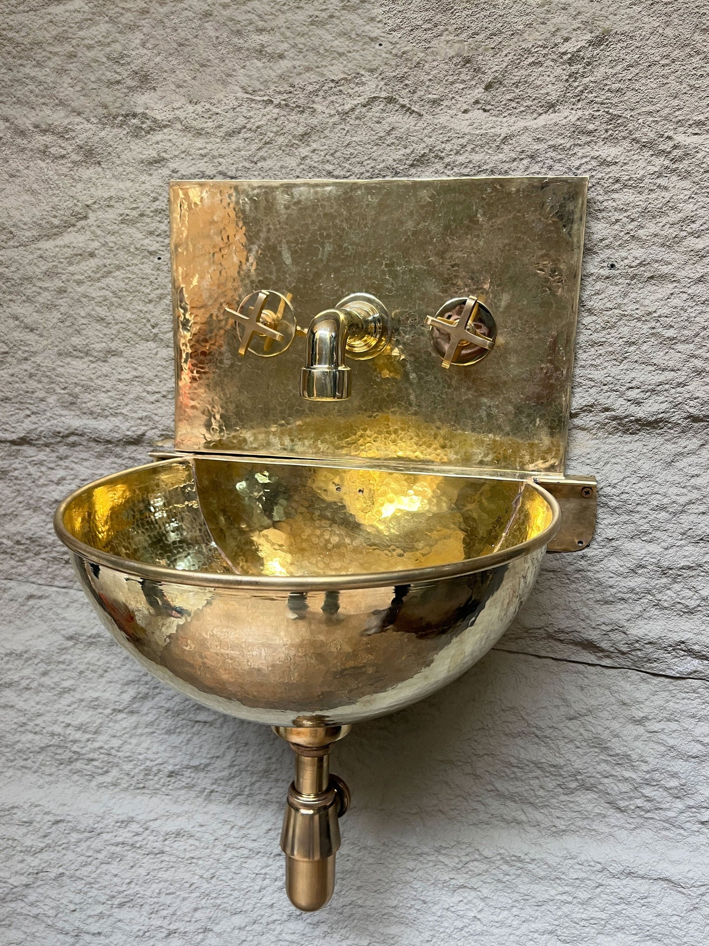 Unlacquered Brass Wall Mount Sink with Mixed Faucet