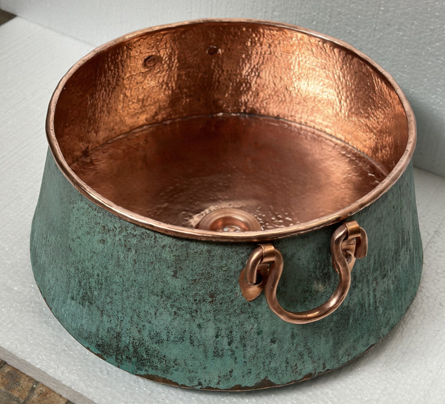 Green Patina Copper Bucket Vessel Bathroom Sink