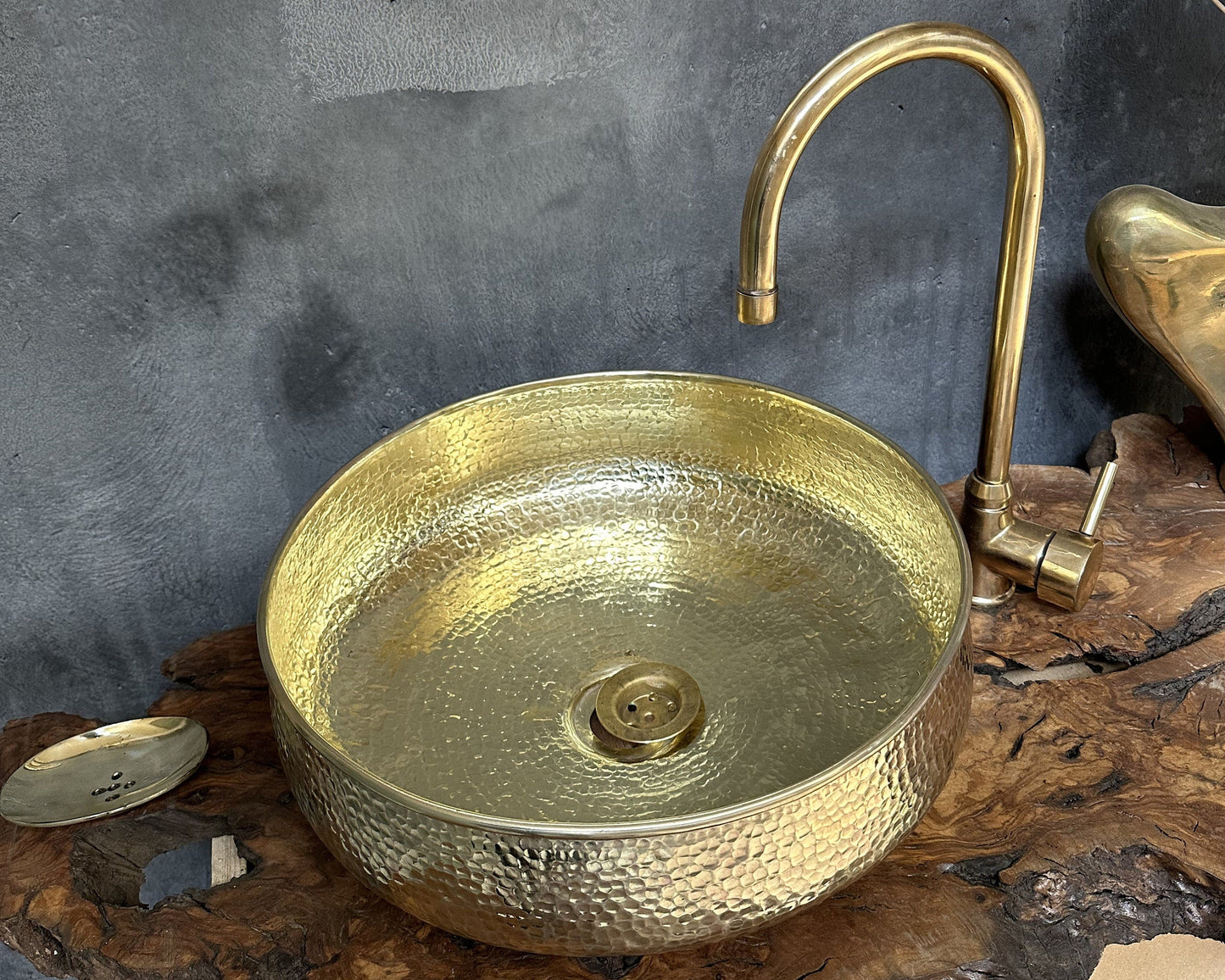 Round Hammered Brass Bathroom Sink,  Round Vessel Sink Vanity