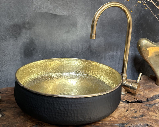 Black Round Brass Bathroom Sink - Modern Vessel Vanity