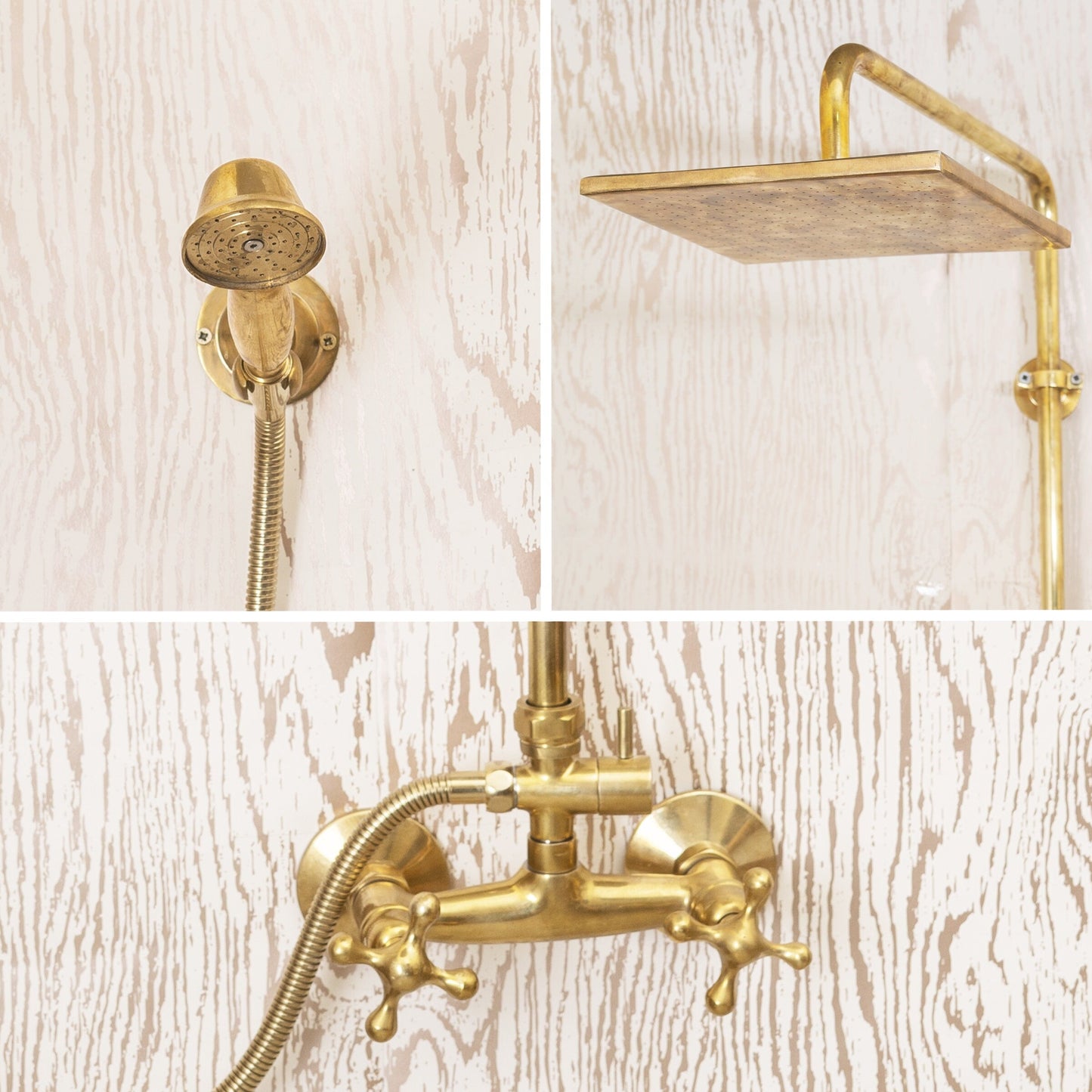 Unlacquered Brass Bathroom Shower Set With Square Shower Head