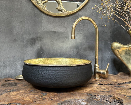 Black Round Brass Bathroom Sink - Modern Vessel Vanity