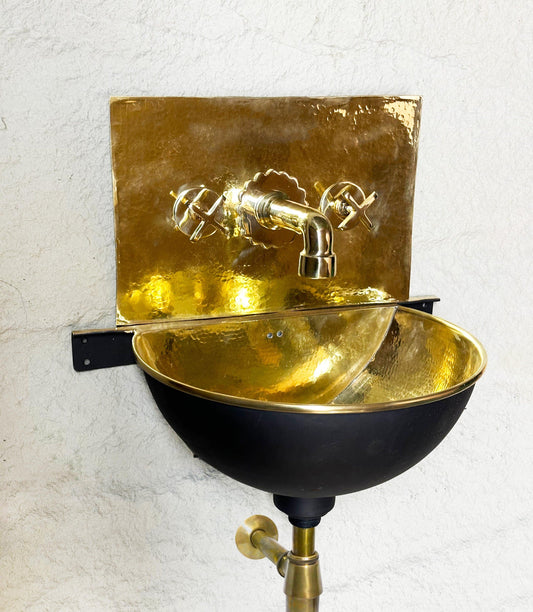 Solid Brass Wall Mount Sink With Mixed Faucet , Black Solid Brass Wall Hung Basin With Brass Mixer Faucet
