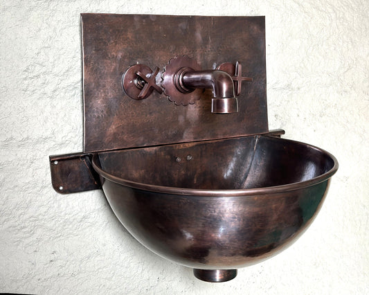 Handcarfted Hammered Copper Hung Basin With Mixer Faucet