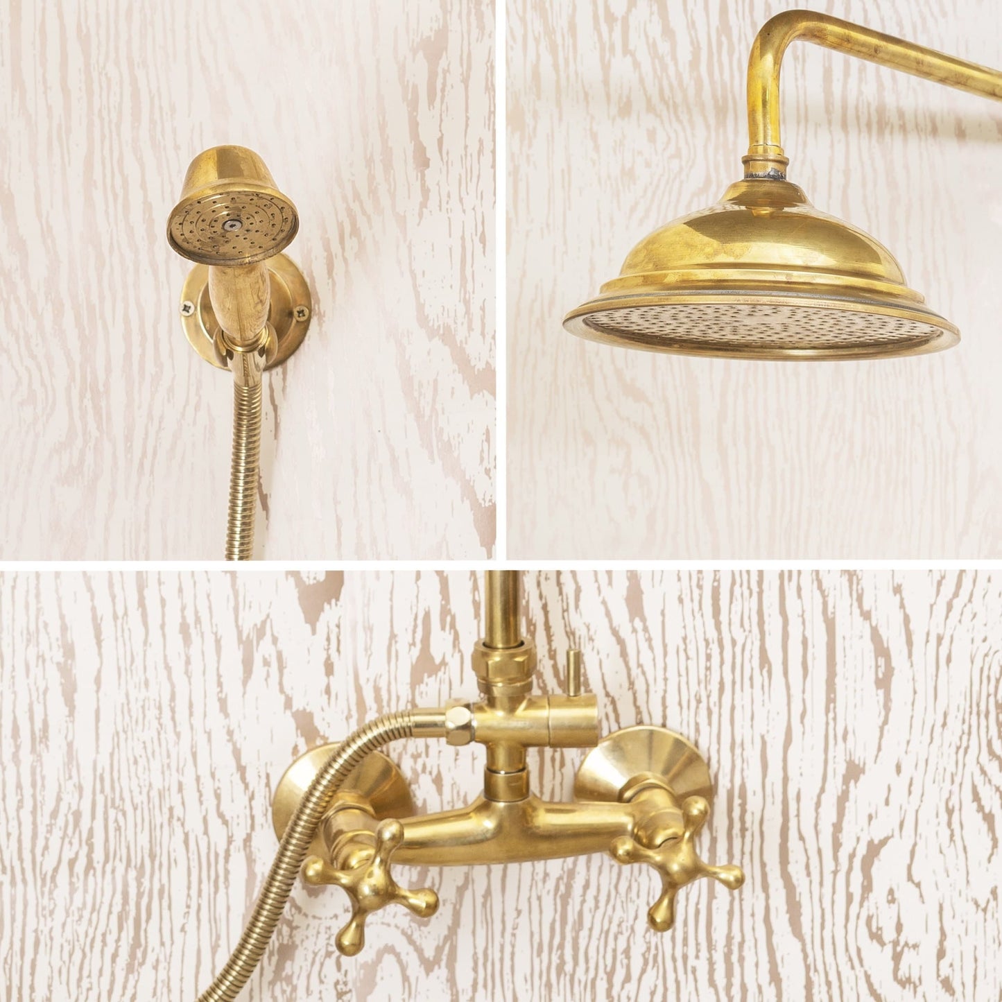Unlacquered Brass Shower Set | Hand Held Combo with Rainfall Head