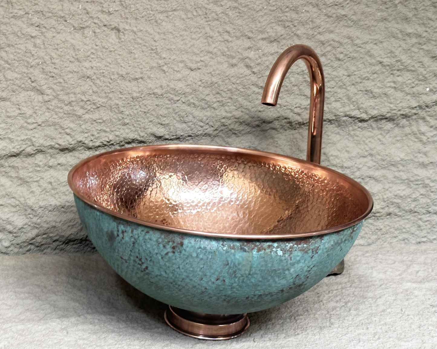 Green Patina Copper Vessel Sink, Hammered Copper Bathroom Vanity