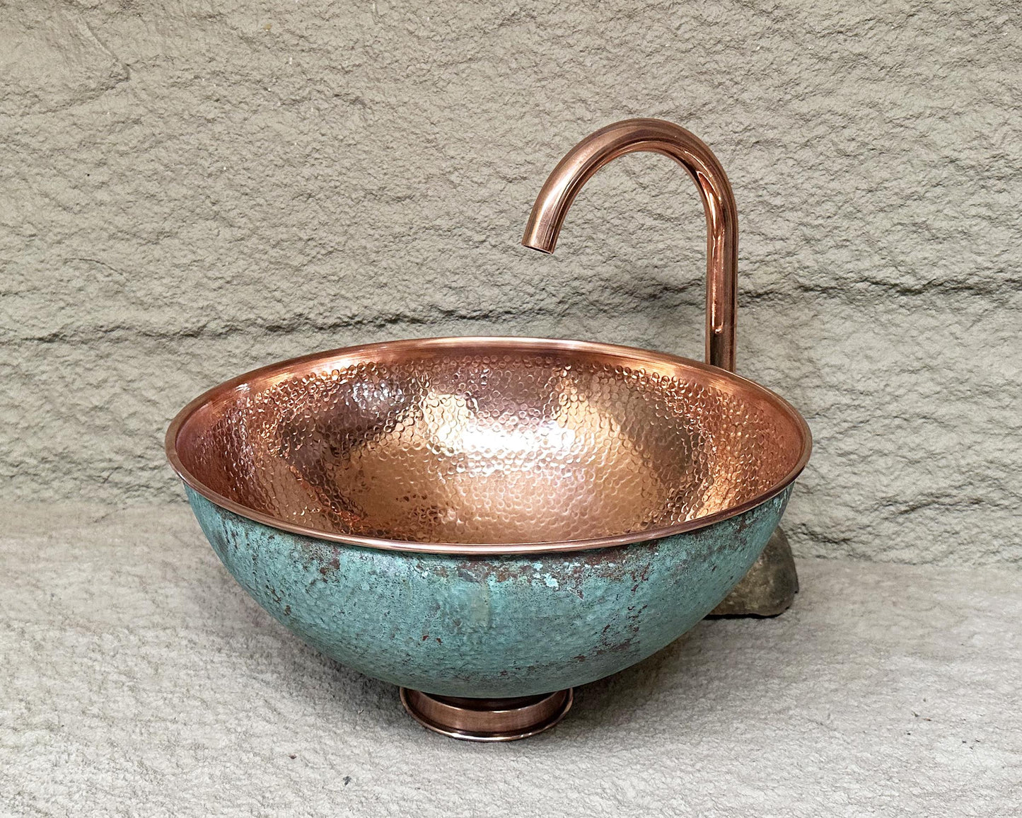 Green Patina Copper Vessel Sink, Hammered Copper Bathroom Vanity