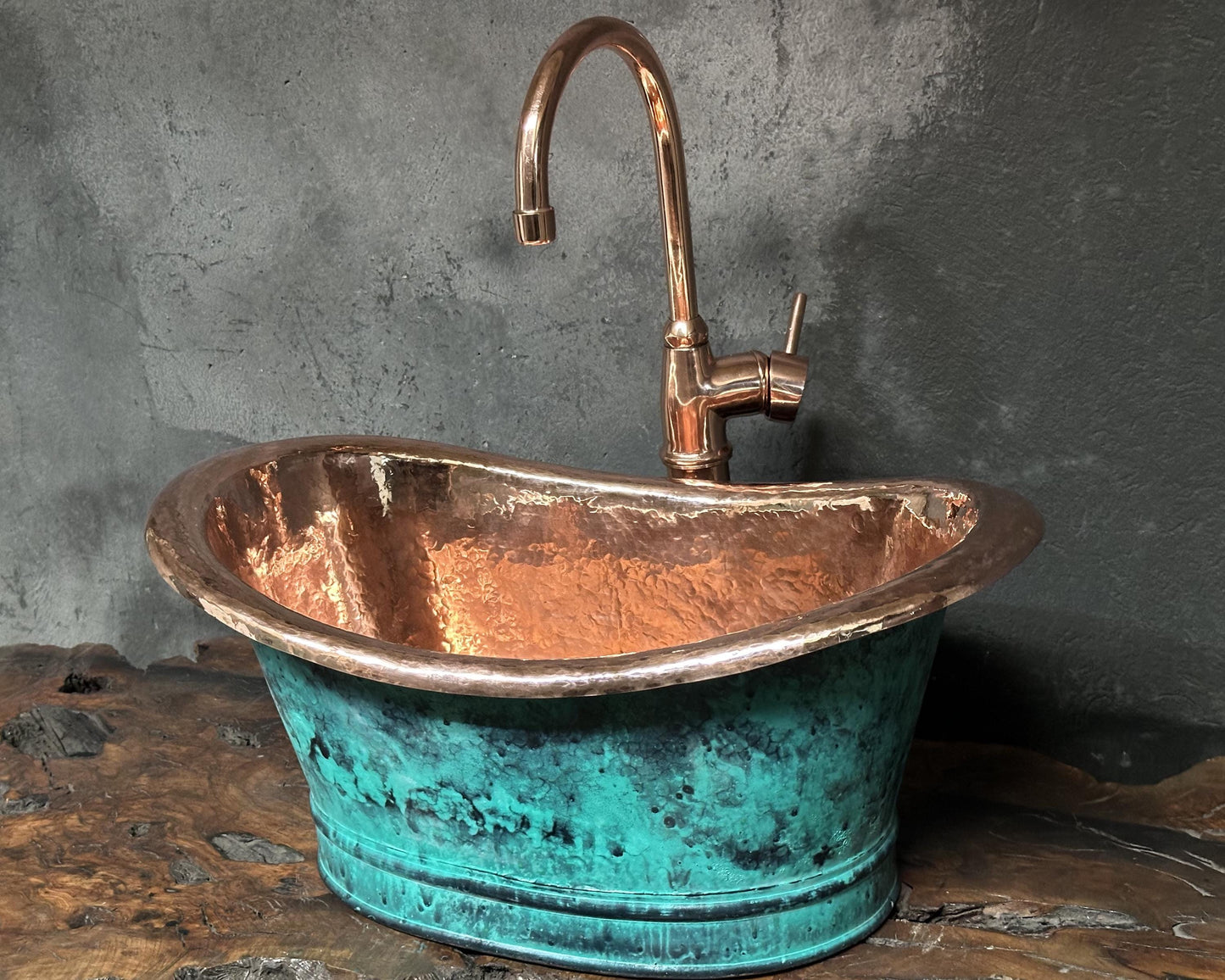 Bathroom Copper Sink Tub Style, Green Patina Vessel Sink,