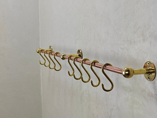 Unlacquered Brass Copper Pot Rail With S Hooks
