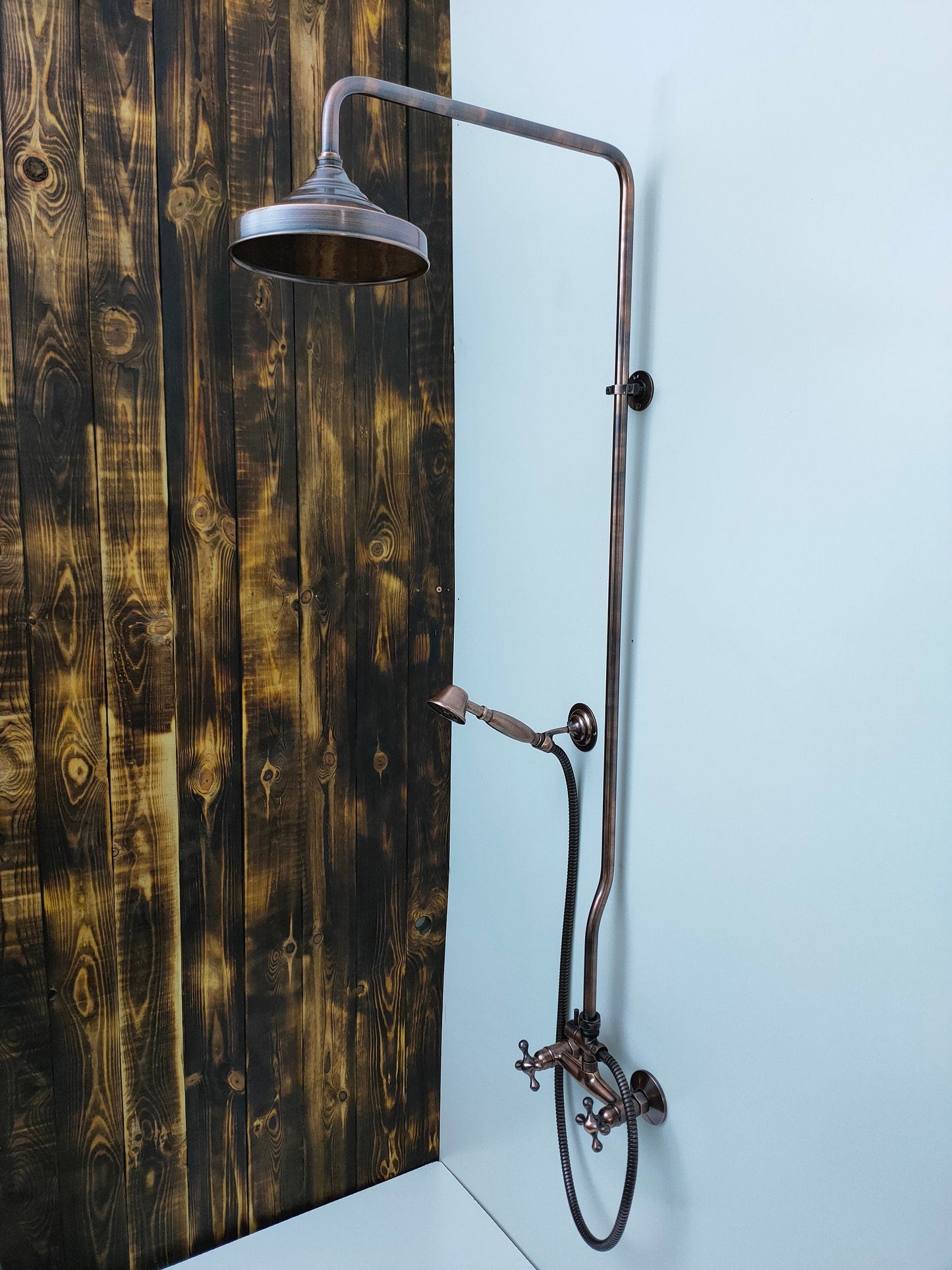 Copper Shower Mixer, 8" Round Copper Shower head and Hand Shower