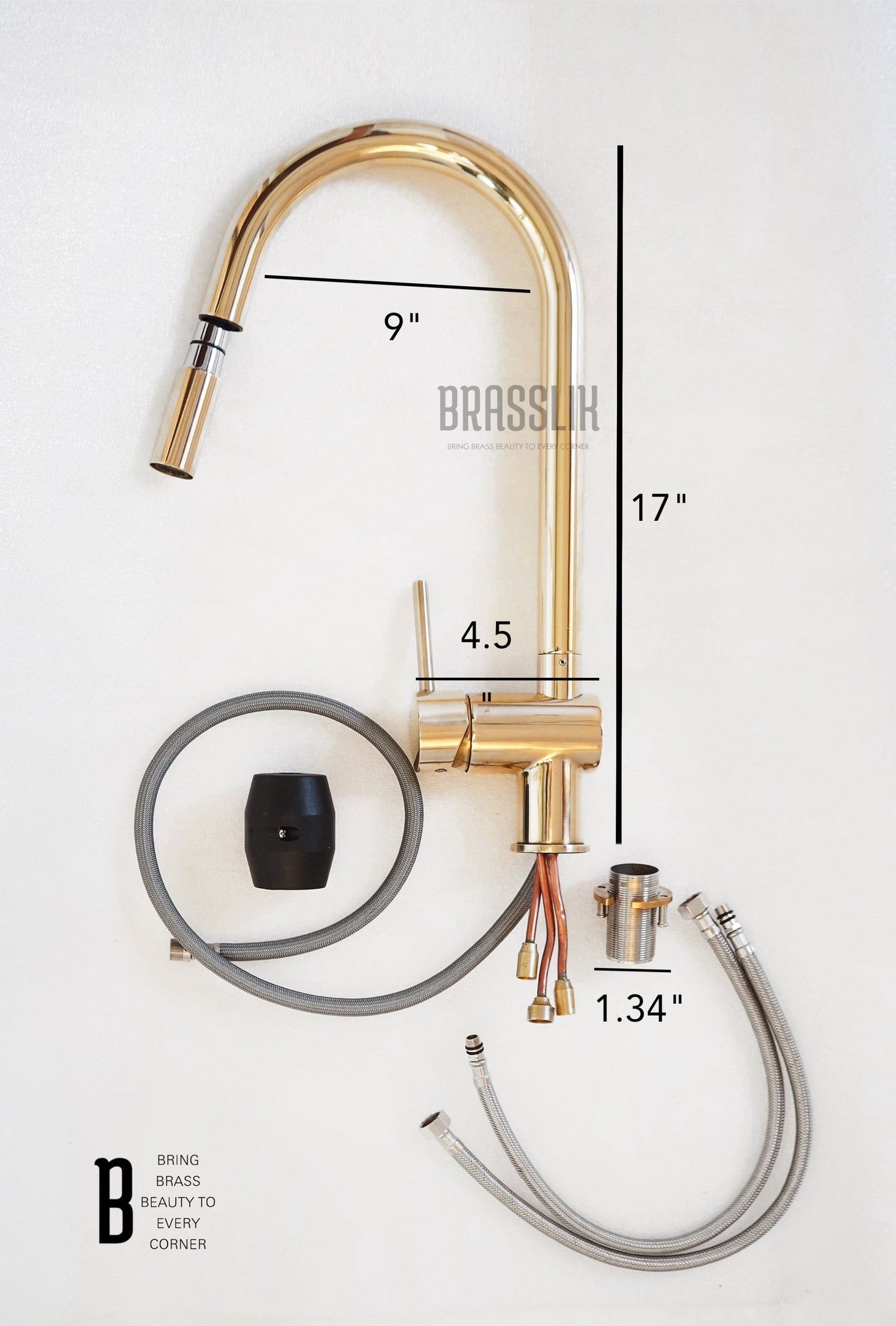 Unlacquered Solid Brass Pull Down Kitchen Faucet