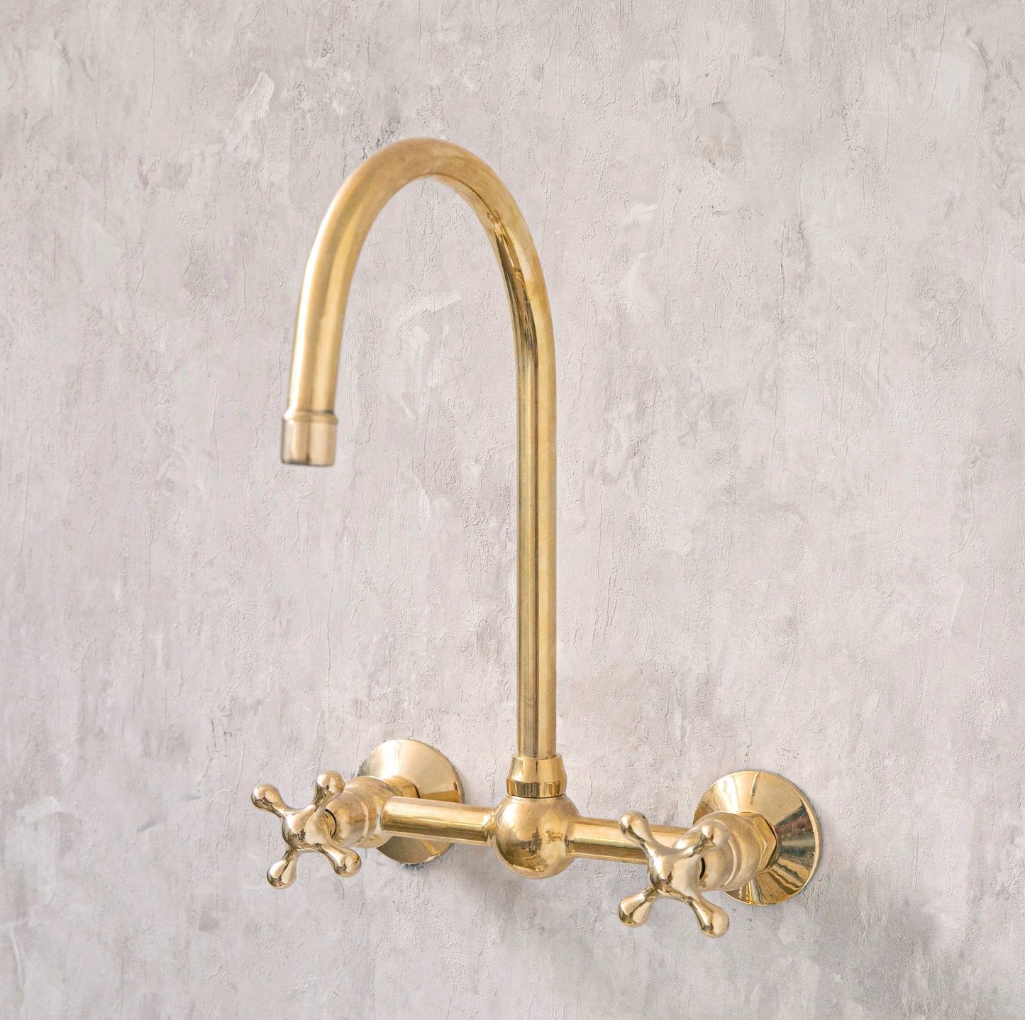 Unlacquered Wall Mounted Brass Gooseneck Faucet