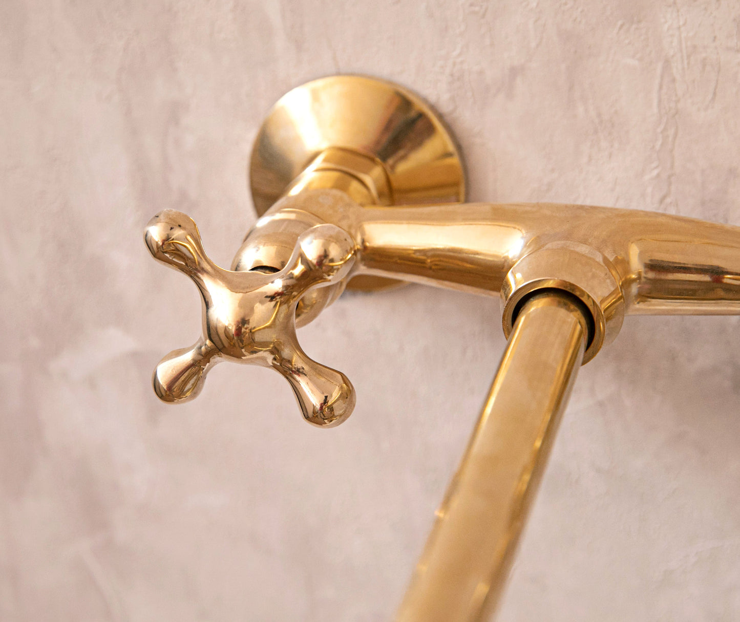 Unlacquered Brass Wall Mount Faucet With Cross Handles