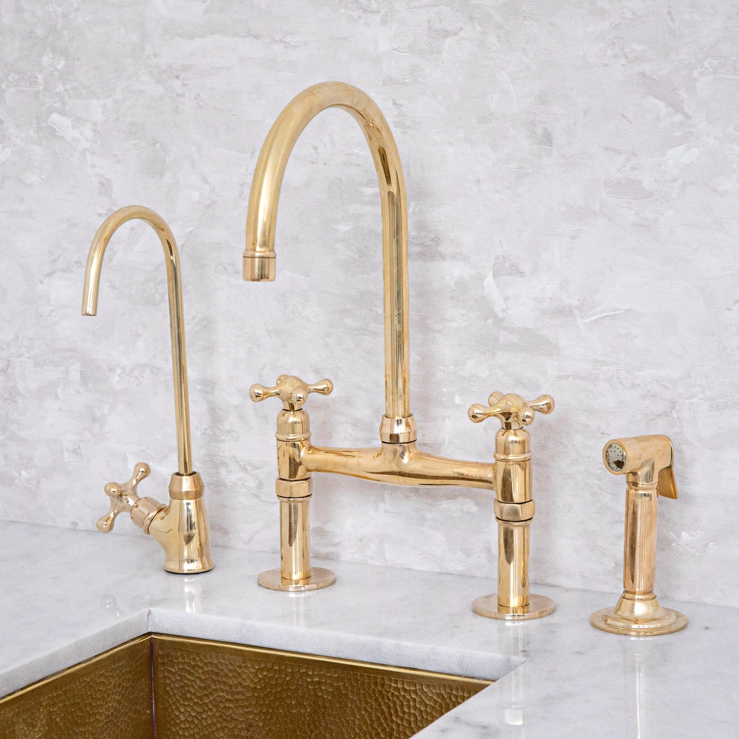 Unlacquered Solid Brass Bridge Kitchen Faucet