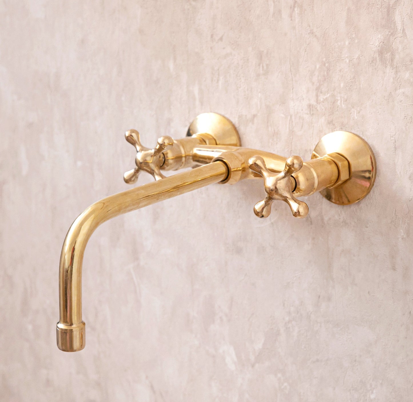 Unlacquered Brass Wall Mount Faucet With Cross Handles