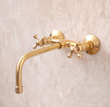 Unlacquered Brass Wall Mount Faucet With Cross Handles