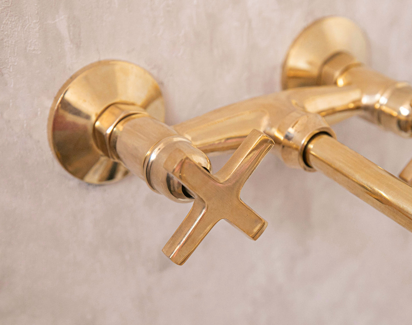 Unlacquered Brass Wall Mount Faucet With Cross Handles