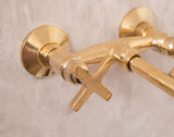 Unlacquered Brass Wall Mount Faucet With Cross Handles