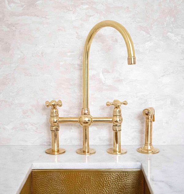 Ember Unlacquered Brass 3 Holes Bridge Faucet
