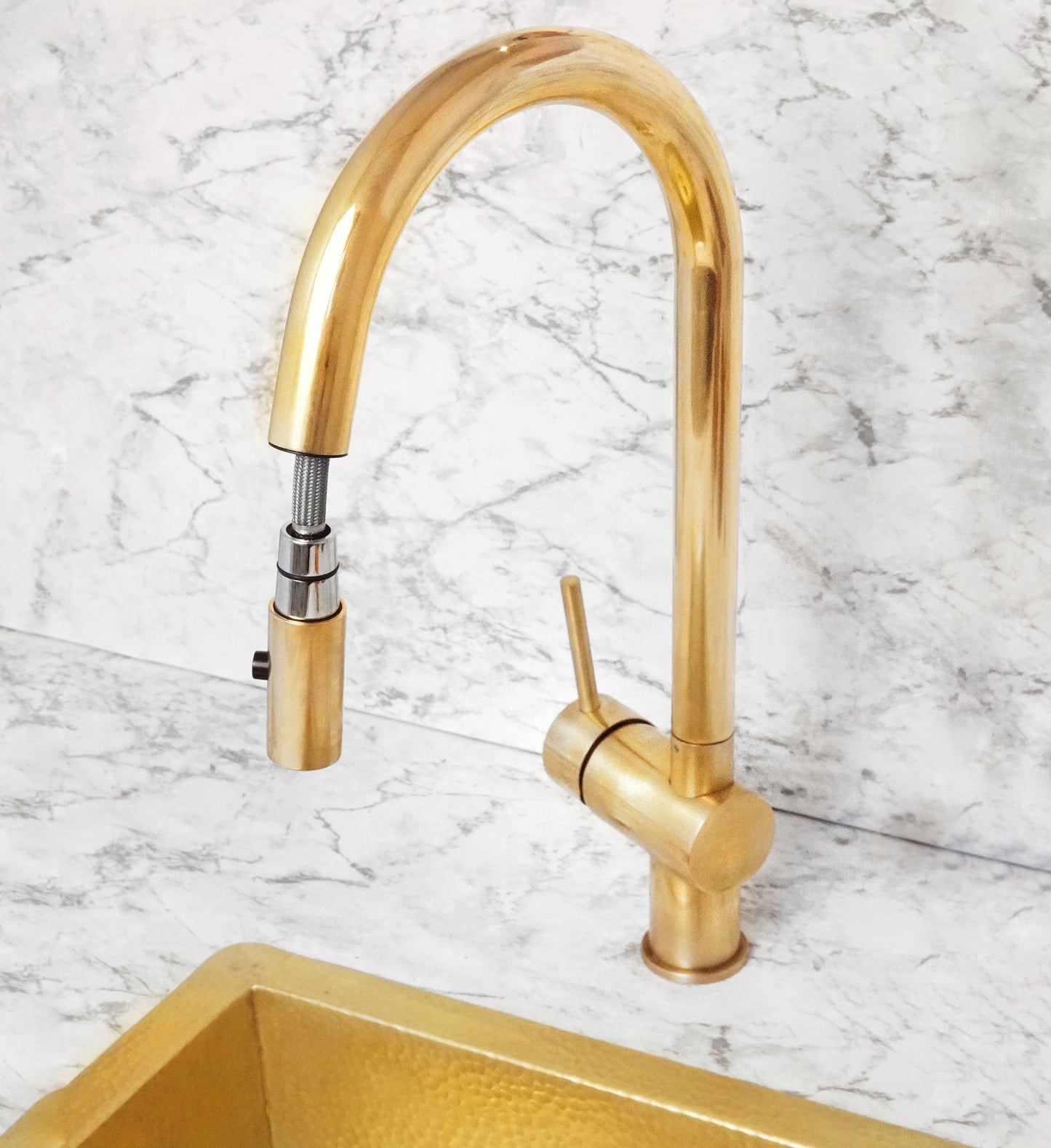 Unlacquered Solid Brass Pull Down Kitchen Faucet