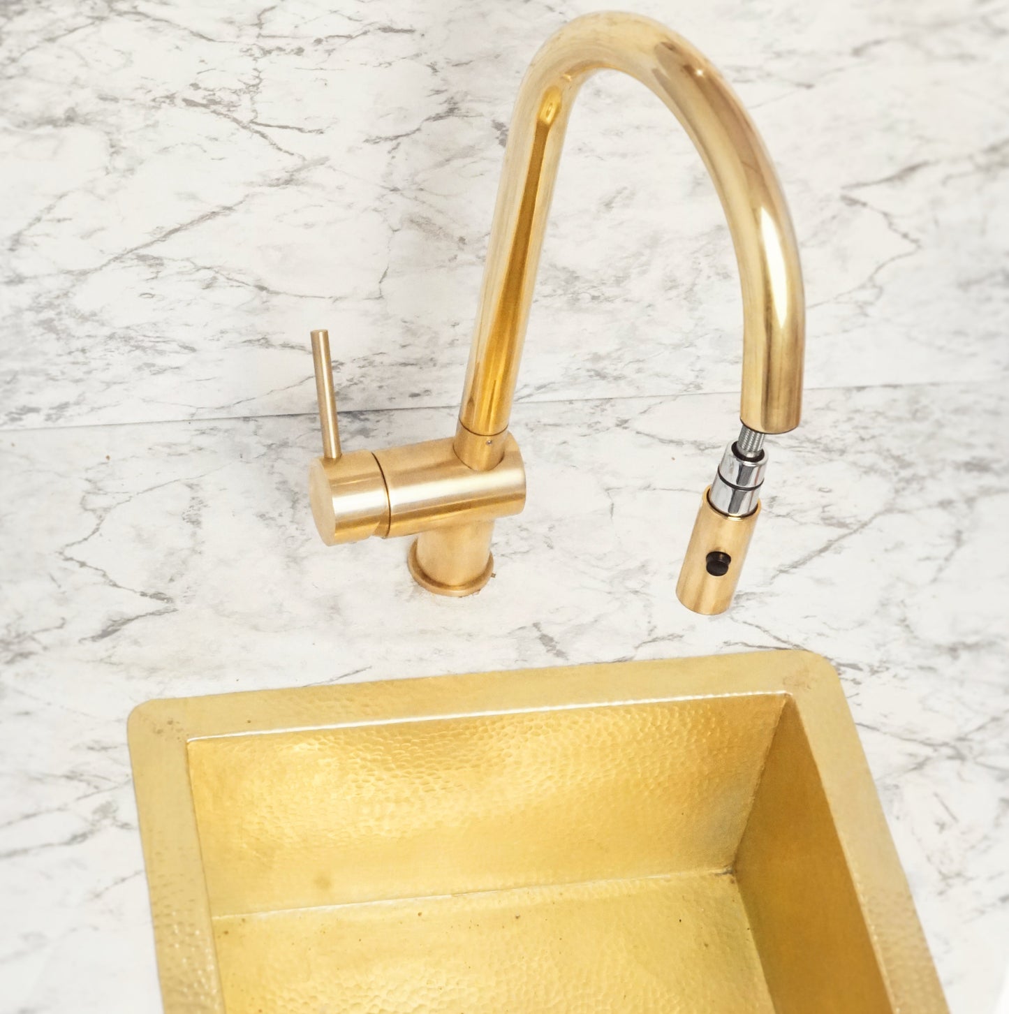 Unlacquered Solid Brass Pull Down Kitchen Faucet