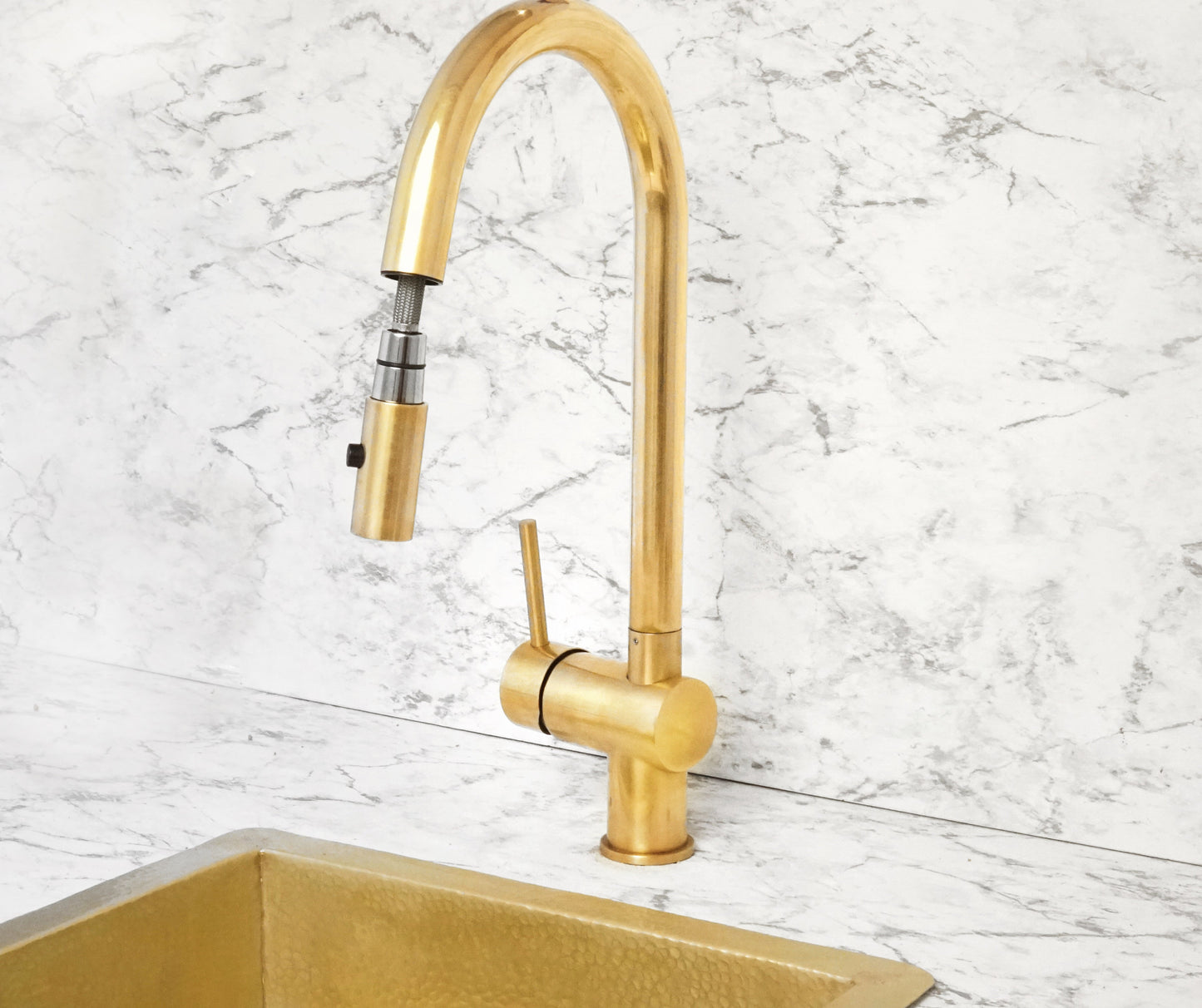 Unlacquered Solid Brass Pull Down Kitchen Faucet