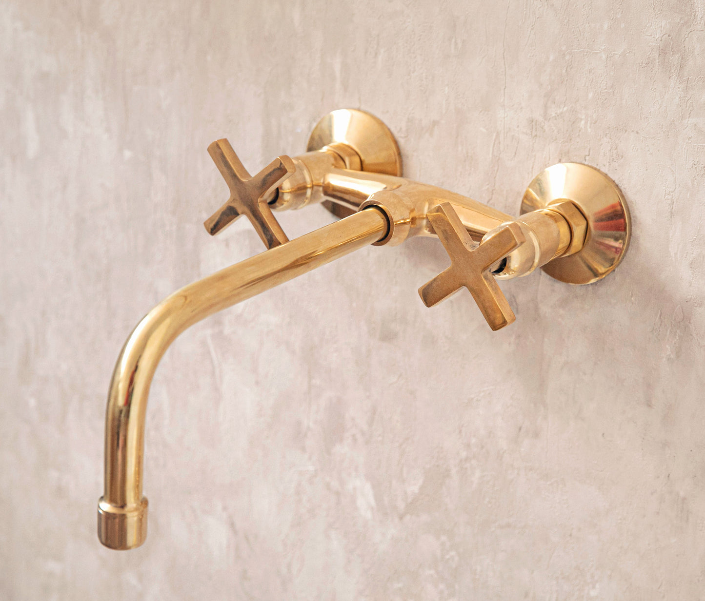 Unlacquered Brass Wall Mount Faucet With Cross Handles