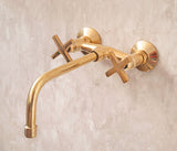Unlacquered Brass Wall Mount Faucet With Cross Handles