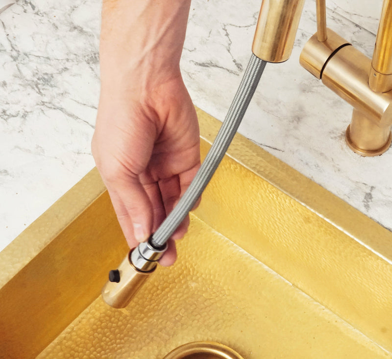Unlacquered Solid Brass Pull Down Kitchen Faucet