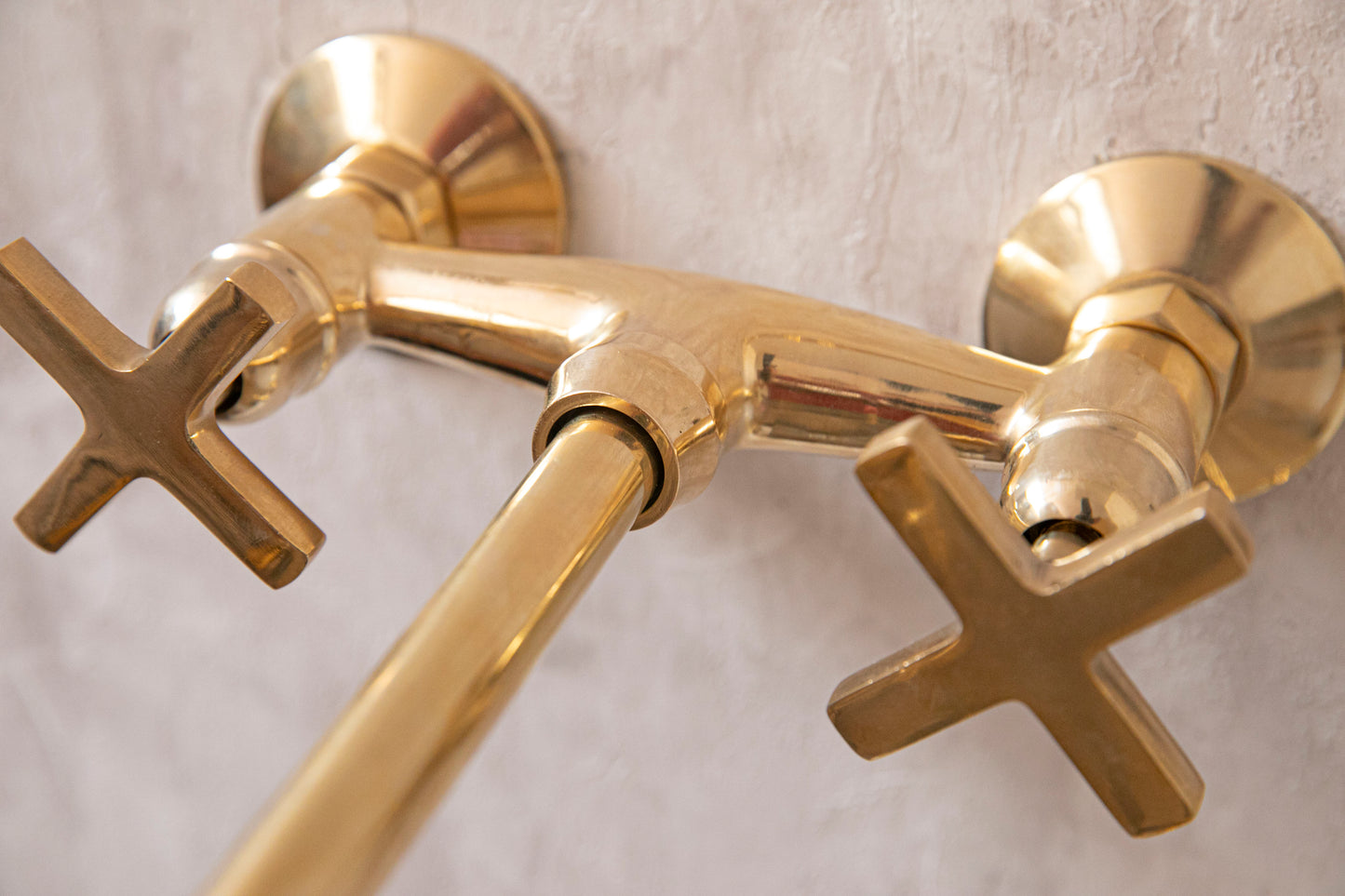 Unlacquered Brass Wall Mount Faucet With Cross Handles