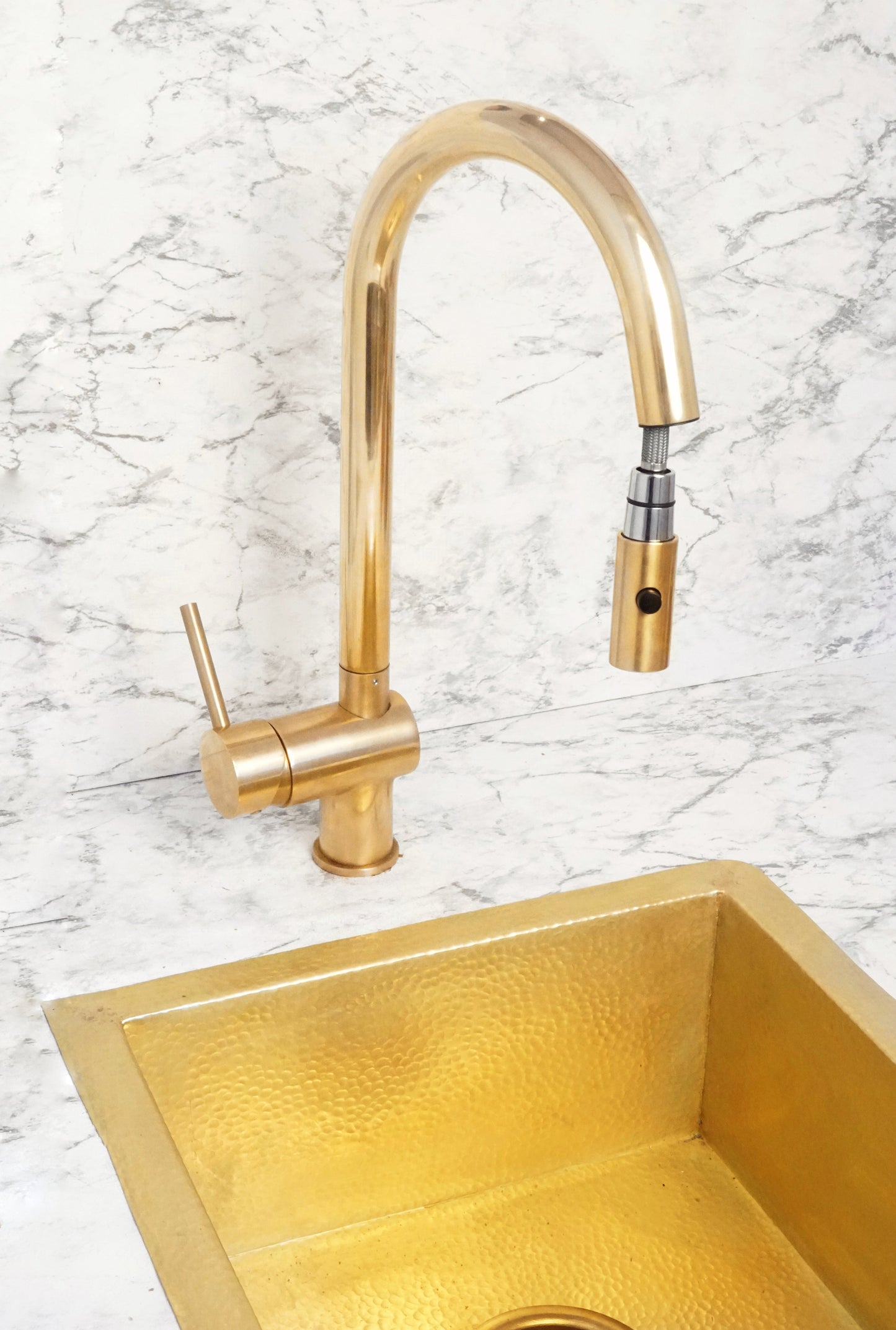 Unlacquered Solid Brass Pull Down Kitchen Faucet
