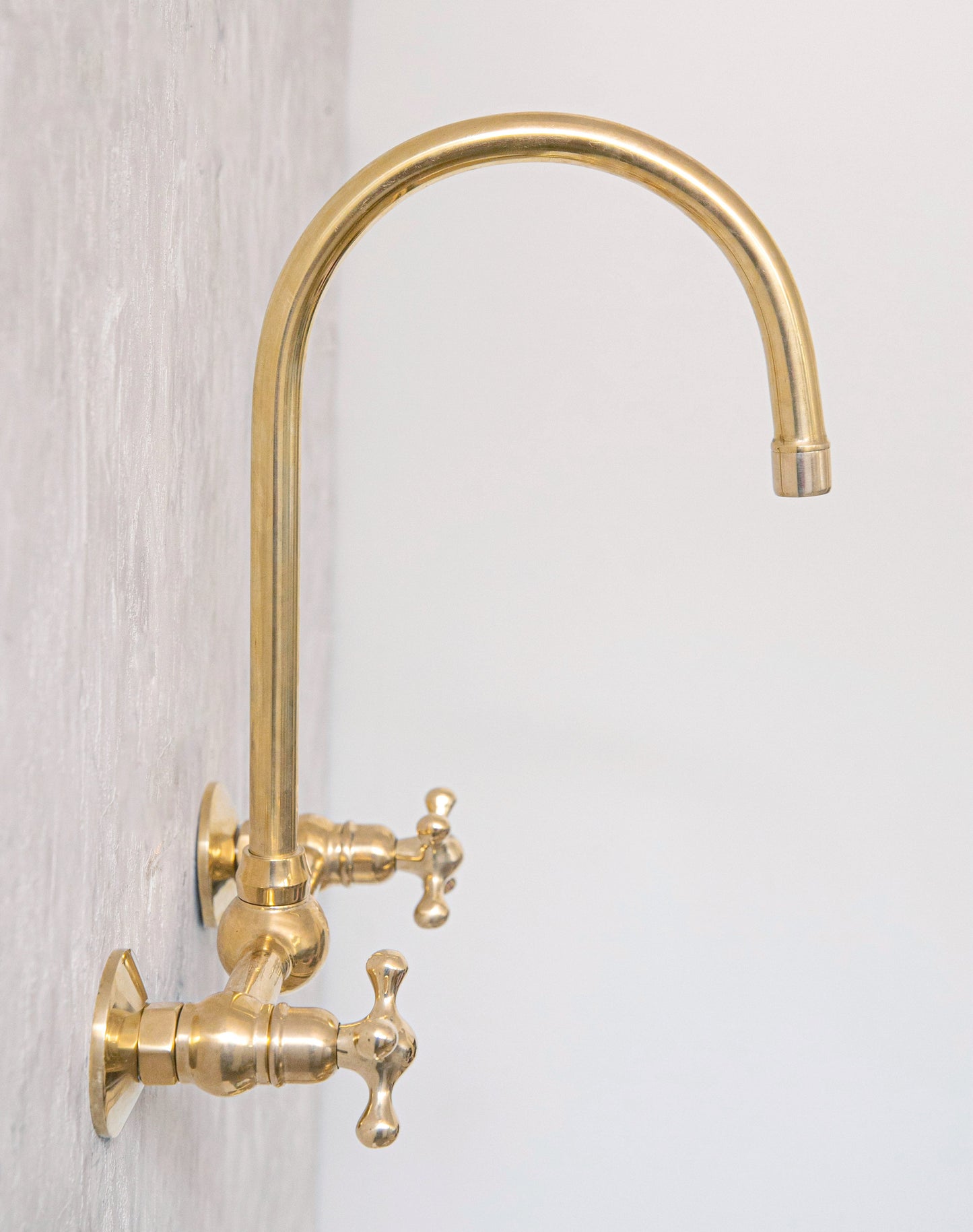 Unlacquered Wall Mounted Brass Gooseneck Faucet