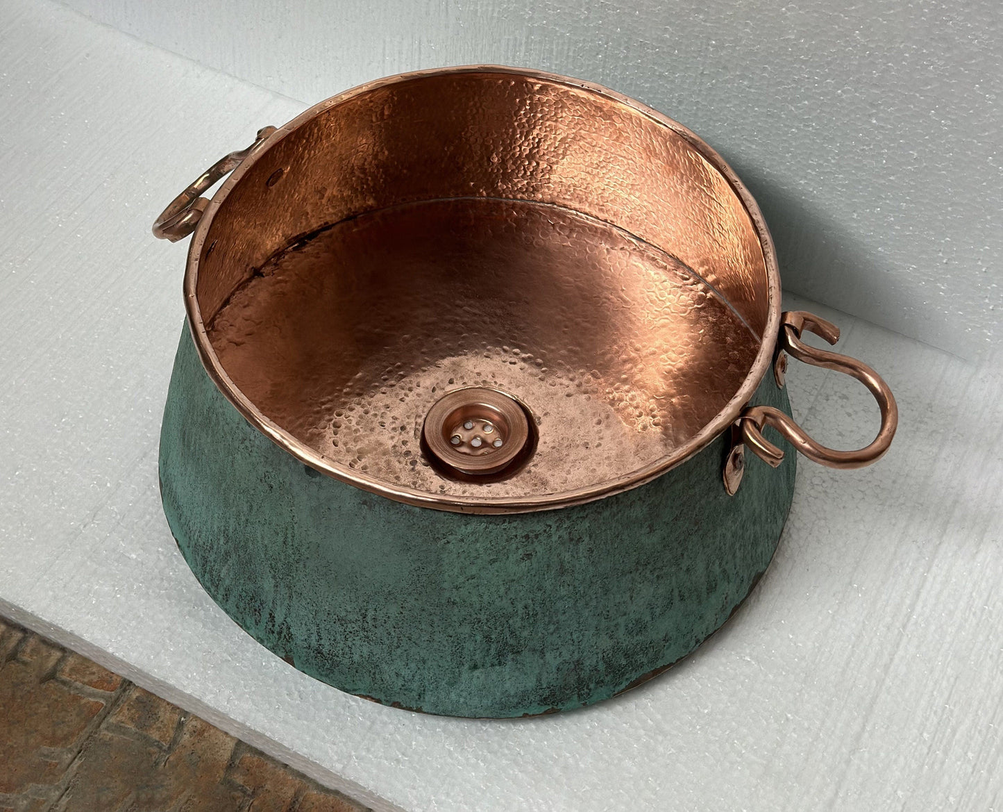 Green Patina Copper Bucket Vessel Bathroom Sink
