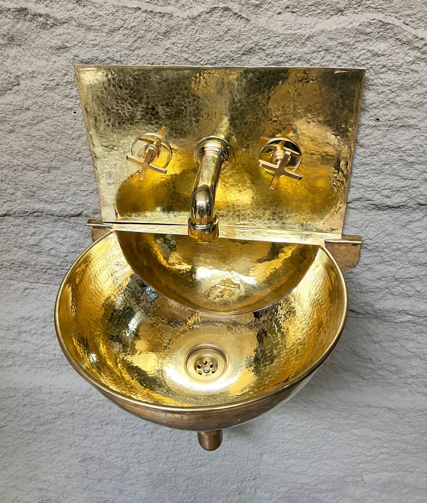 Unlacquered Brass Wall Mount Sink with Mixed Faucet