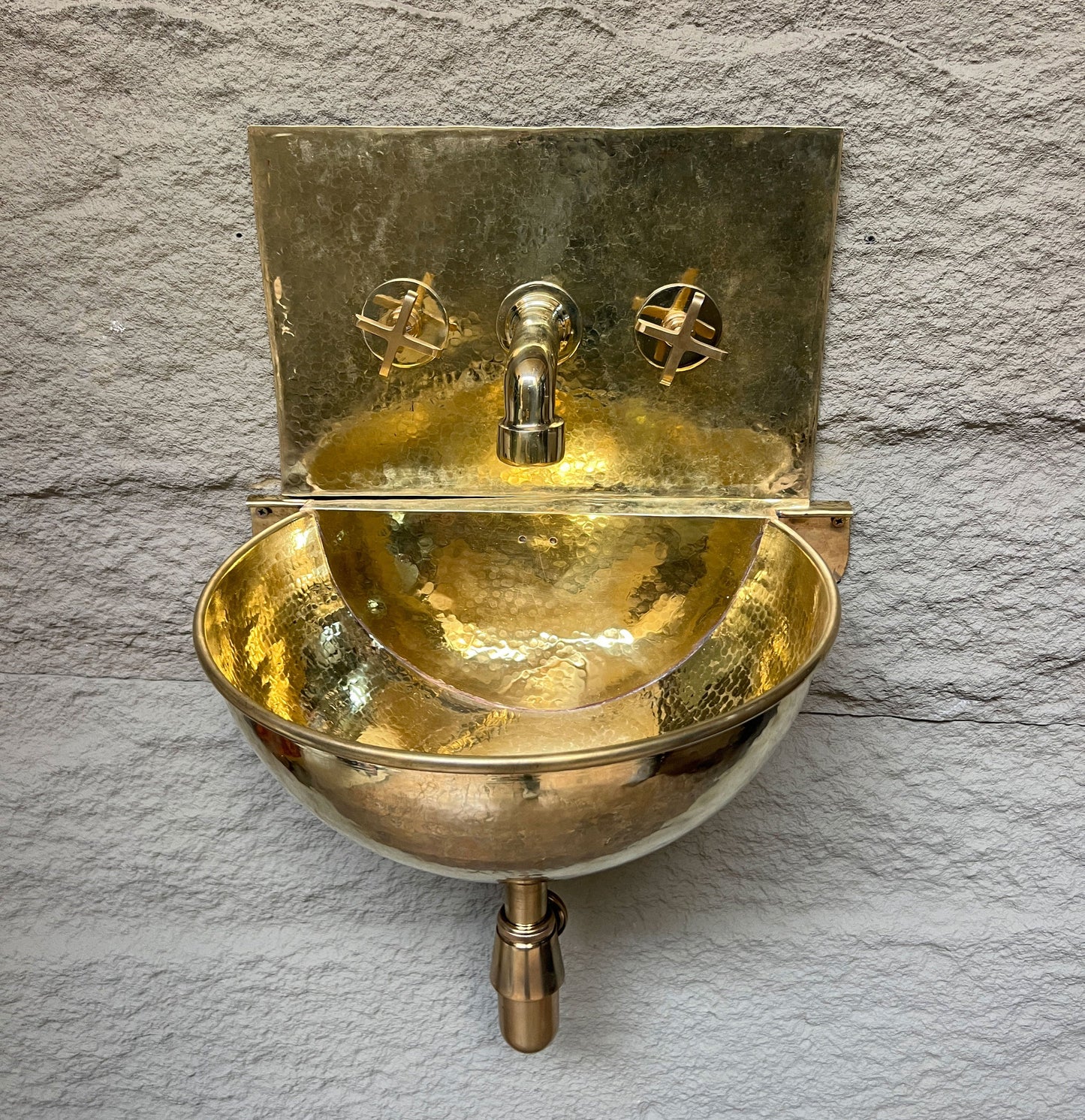 Unlacquered Brass Wall Mount Sink with Mixed Faucet