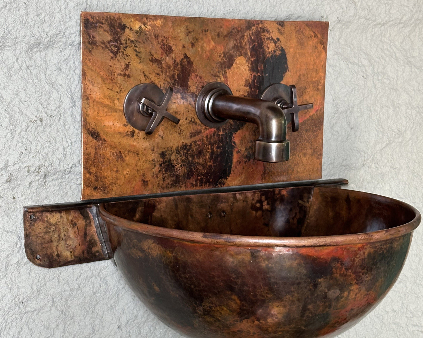 Copper Wall-Mount Bathroom Sink, Rustic Copper Bathroom Basin with Mixer Faucet