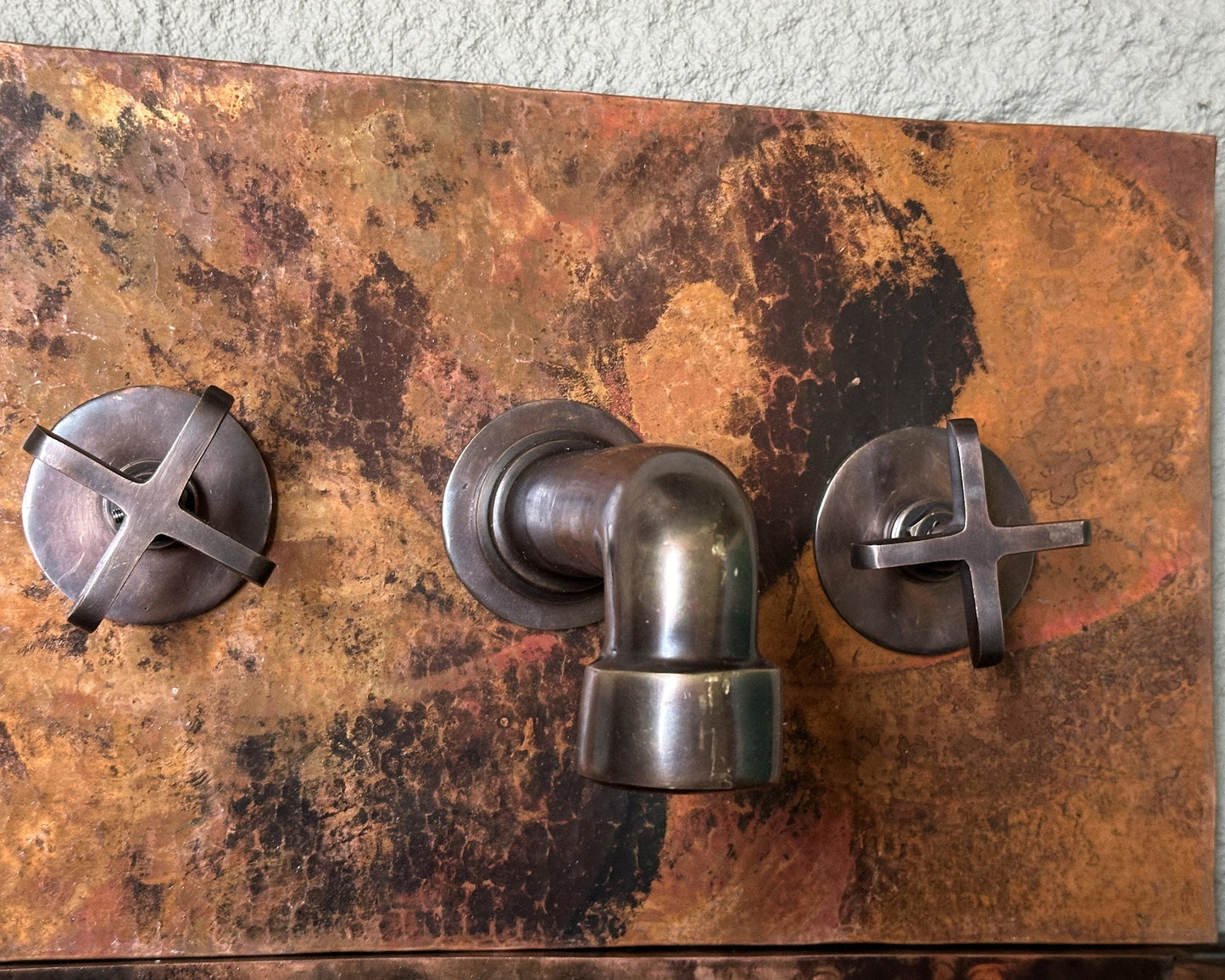 Copper Wall-Mount Bathroom Sink, Rustic Copper Bathroom Basin with Mixer Faucet