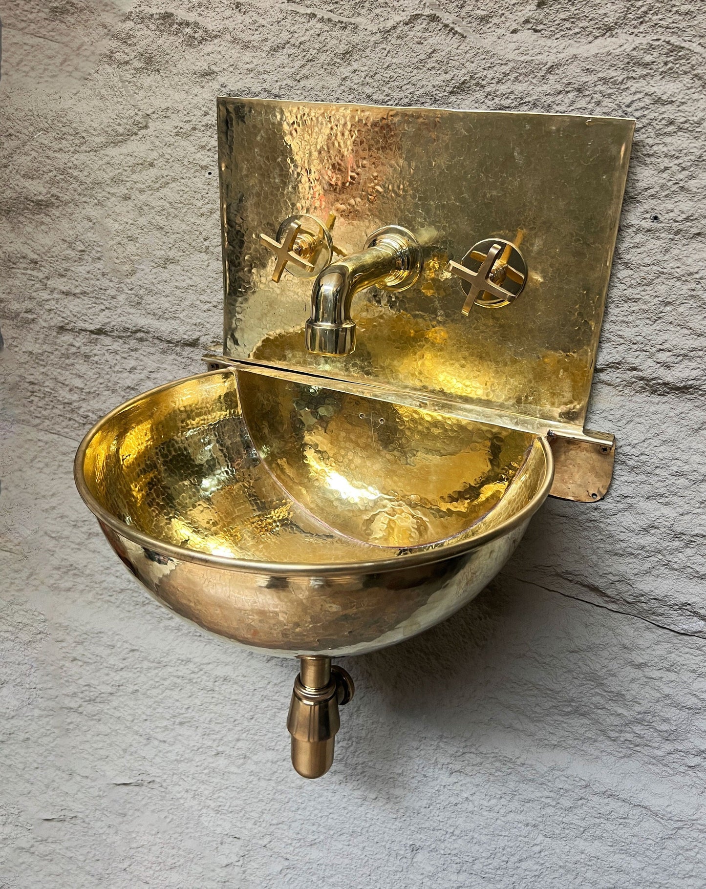 Unlacquered Brass Wall Mount Sink with Mixed Faucet