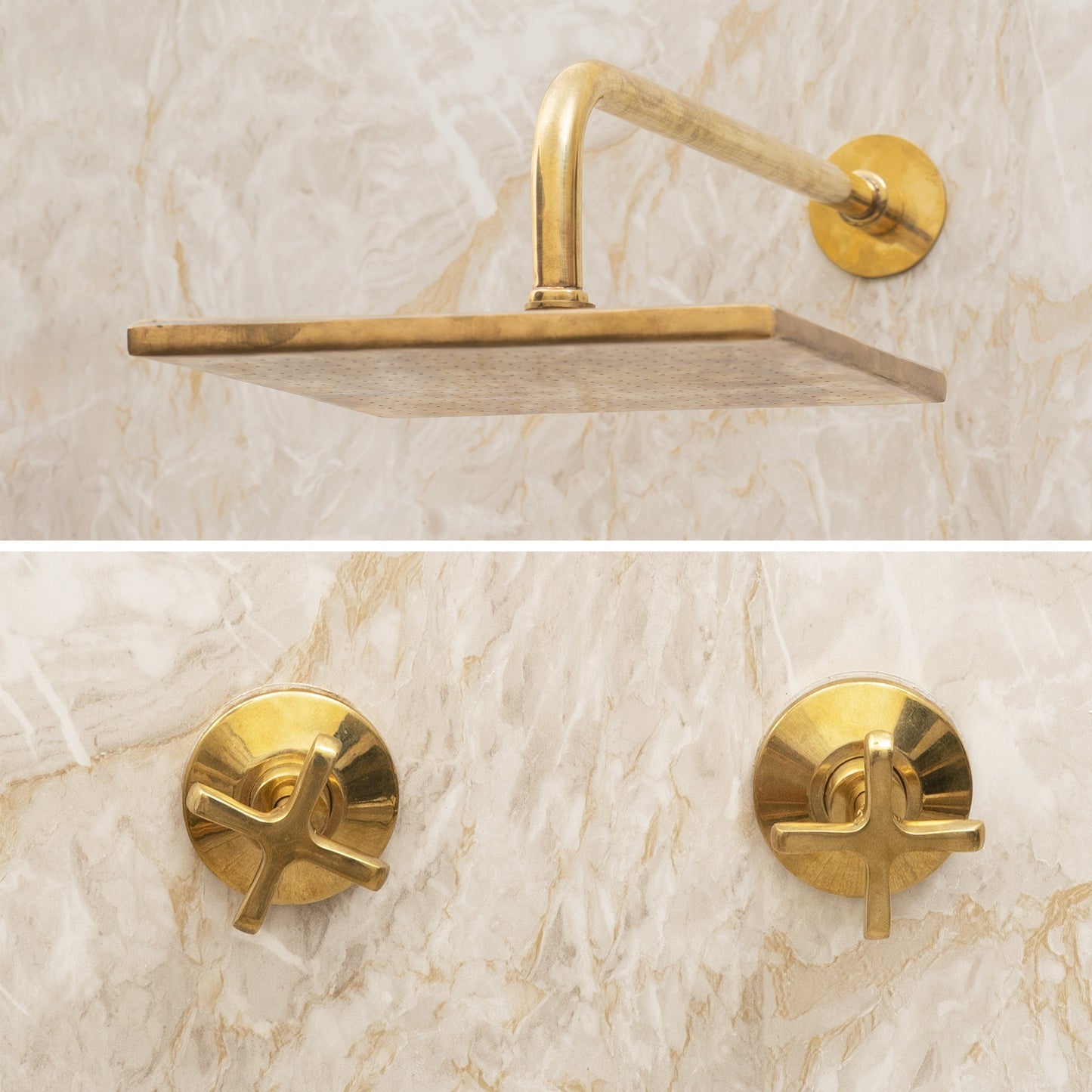 Unlacquered Brass Bathroom Shower Set with Square Shower Head