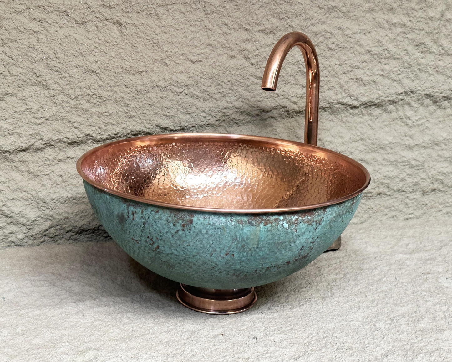 Green Patina Copper Vessel Sink, Hammered Copper Bathroom Vanity
