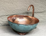 Green Patina Copper Vessel Sink, Hammered Copper Bathroom Vanity